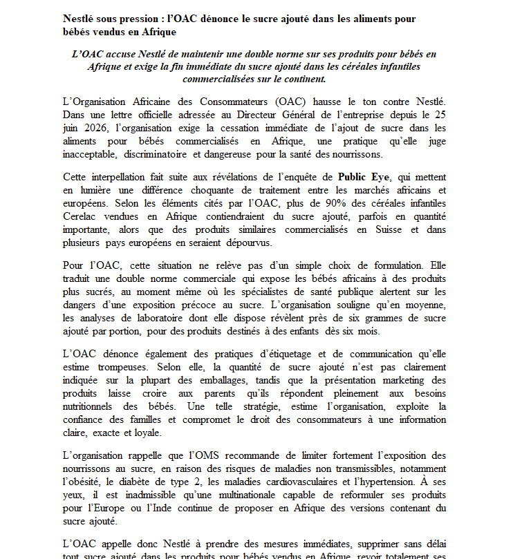 Article de presse Nestlé